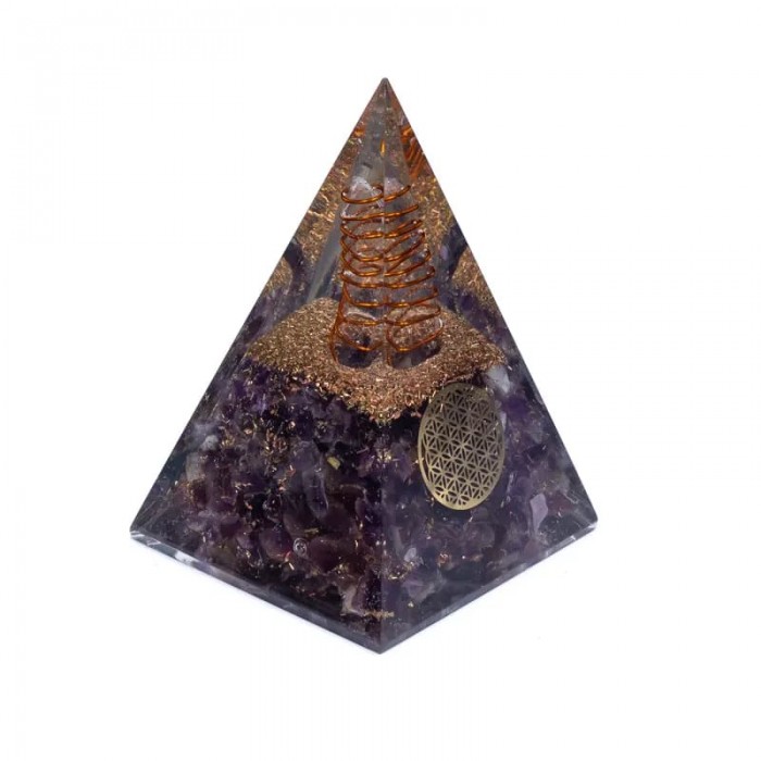 Οργονίτης Πυραμίδα Αμέθυστος Flower Of Life 5cm - Amethyst Οργονίτες - Ενεργειακές Γεννήτριες